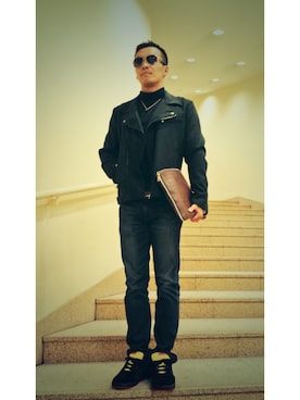 「アイテム（ライダースジャケット）」を使った、LEOさん（メンズ・173cm・20代）の秋コーディネート