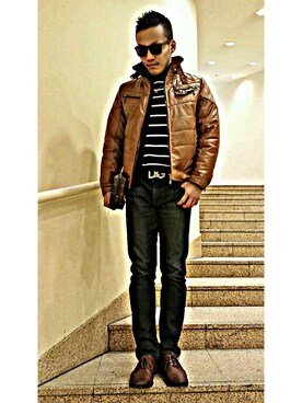 「H&M（エイチ・アンド・エム）の木目調サングラス（サングラス、ブラウン系）」を使った、LEOさん（メンズ・175cm）の春コーディネート