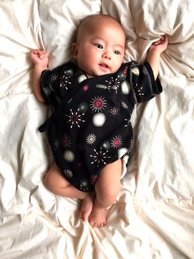 「アイテム（ロンパース、ブラック系）」を使った、そーくんさん（キッズ・60cm）の夏コーディネート