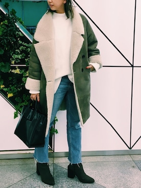 「寒い」｜「アイテム（ムートンコート）」を使った、7kitagawaさん（レディース・158cm）の冬コーディネート