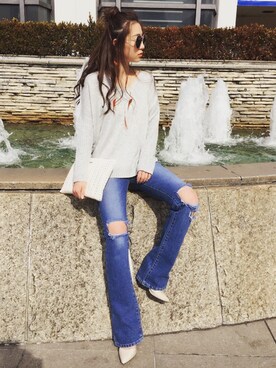 「EGOIST（エゴイスト）のクラッシュナチュラルブーツカットデニム（デニムパンツ、ブルー系）」を使った、MAIさん（レディース・162cm）の春コーディネート