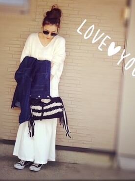 「Handmade（ハンドメイド）のアイテム（ハンドバッグ、ブラック系）」を使った、MAIさん（レディース・162cm）の春コーディネート