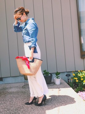「SHIPS（シップス）のアイテム（かごバッグ、ベージュ系）」を使った、MAIさん（レディース・162cm）の春コーディネート