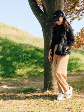 「UNIQLO（ユニクロ）のアイテム（パンツ、ベージュ系）」を使った、MAIさん（レディース・162cm）の秋コーディネート