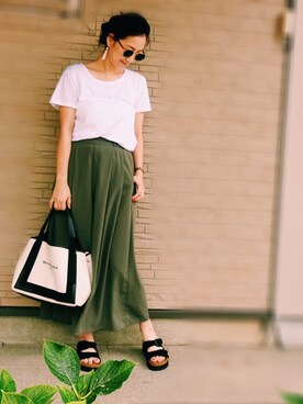 「GU（ジーユー）のアイテム（パンツ、グリーン系）」を使った、MAIさん（レディース・162cm）の秋コーディネート