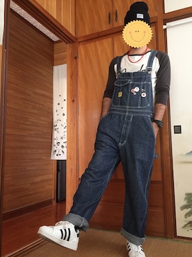 「Wrangler（ラングラー）のアイテム（オールインワン・サロペット）」を使った、桜さん（メンズ・170cm）の春コーディネート