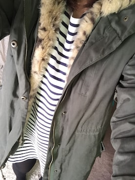 「お散歩」｜「アイテム（モッズコート）」を使った、ちゃんさん（レディース・153cm）の冬コーディネート