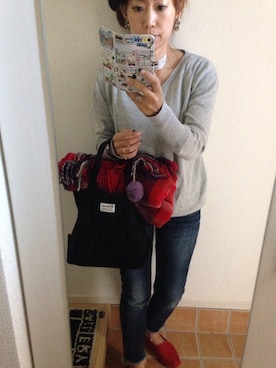 「Ungrid（アングリッド）のインディゴフレイドヘムストスリ（デニムパンツ）」を使った、Yuko★さん（レディース・149cm）の秋コーディネート