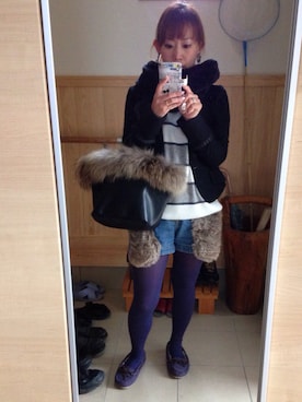 「アイテム（タイツ/ストッキング、ブルー系）」を使った、Yuko★さん（レディース・149cm）の冬コーディネート