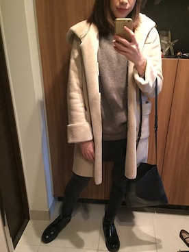 「Mila Owen（ミラオーウェン）のアイテム（ムートンコート）」を使った、さとこさん（レディース・164cm）の冬コーディネート