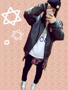 「アイテム（ナイロンジャケット、グリーン系）」を使った、こりんこさん（レディース・162cm）の冬コーディネート