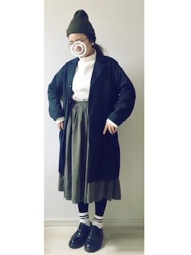 「タイツ×靴下」｜「アイテム（スウェット）」を使った、maさん（レディース・155cm）の冬コーディネート