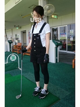 「TOMMY（トミー）のアイテム（サロペット/オーバーオール）」を使った、usaさん（レディース・155cm）の夏コーディネート