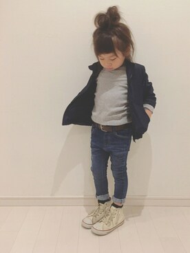 「BRANSHES（ブランシェス）のアイテム（ナイロンジャケット）」を使った、kii_memeさん（キッズ・100cm）の秋コーディネート