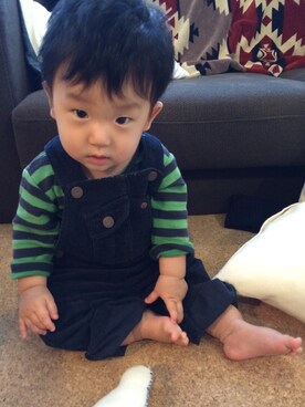 「アイテム（ママ＆ベビー、グリーン系）」を使った、yukieさん（キッズ・70cm）の秋コーディネート