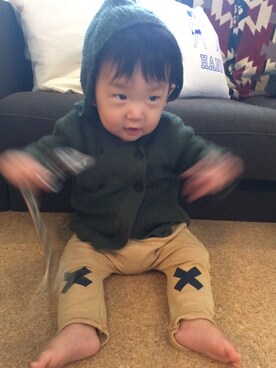 「アイテム（ママ＆ベビー、グリーン系）」を使った、yukieさん（レディース・153cm）の秋コーディネート