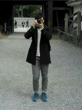 「寒い」｜「アイテム（ステンカラーコート）」を使った、mizzさん（メンズ・181cm）の冬コーディネート