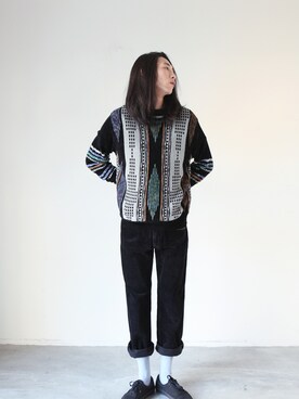 「アイテム（ニット/セーター）」を使った、AROOMMODELさん（メンズ・184cm）の冬コーディネート