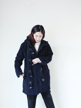 「blue」｜「アイテム（ダッフルコート）」を使った、AROOMMODELさん（レディース・165cm）の冬コーディネート