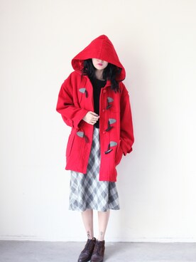 「red」｜「アイテム（ダッフルコート）」を使った、AROOMMODELさん（レディース・165cm）の冬コーディネート