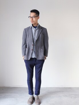 「アイテム（テーラードジャケット）」を使った、AROOMMODELさん（メンズ・189cm）の冬コーディネート