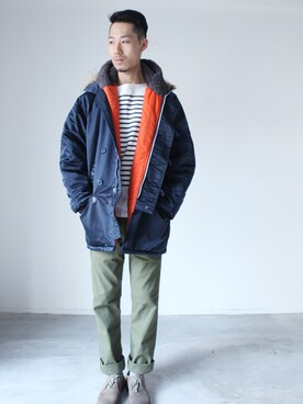 「blue」｜「アイテム（ナイロンジャケット）」を使った、AROOMMODELさん（メンズ・170cm）の冬コーディネート