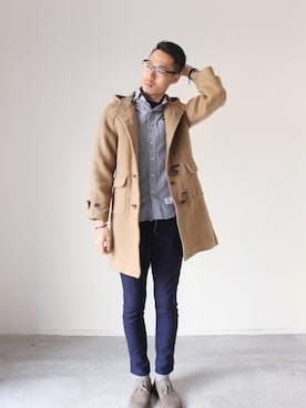 「アイテム（ダッフルコート）」を使った、AROOMMODELさん（メンズ・170cm）の冬コーディネート
