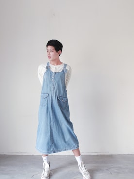 「アイテム（デニムスカート）」を使った、AROOMMODELさん（レディース・170cm）の春コーディネート