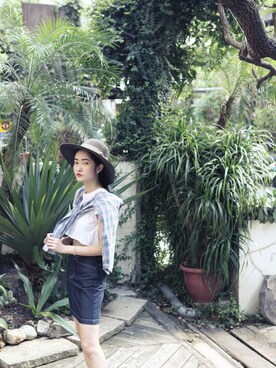 「hat」｜「アイテム（帽子）」を使った、AROOMMODELさん（レディース・165cm）の春コーディネート