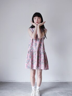 「flower」｜「アイテム（チュニック）」を使った、AROOMMODELさん（レディース・165cm）の春コーディネート