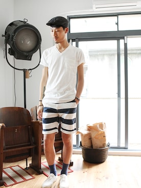 「アイテム（パンツ）」を使った、AROOMMODELさん（メンズ・190cm）の春コーディネート