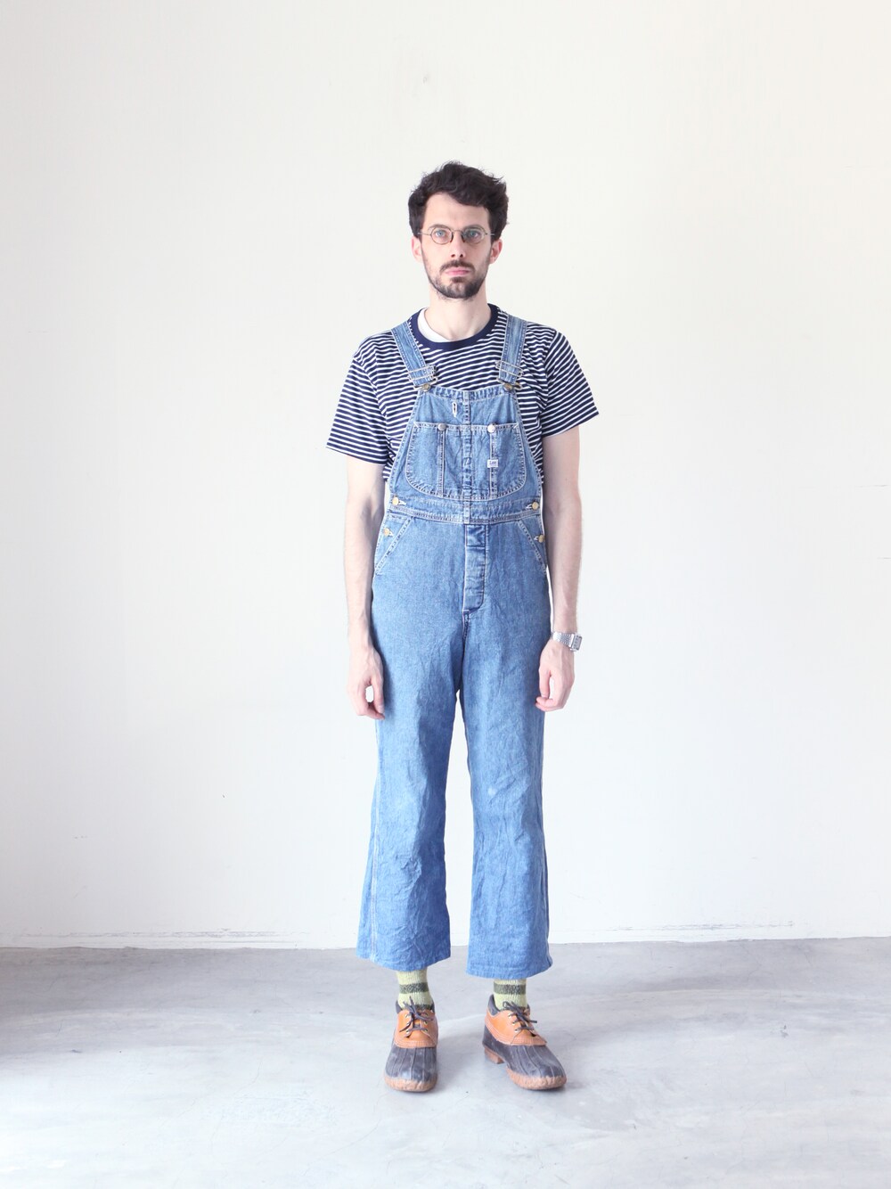 「vintage、denim、blue、good on、aroommodel」｜「牛仔吊帶褲（サロペット/オーバーオール、ブルー系）」を使った、AROOMMODELさん（メンズ・170cm）の春コーディネートの1枚目の写真