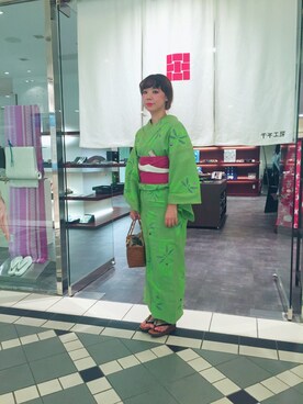 「アイテム（浴衣、グリーン系）」を使った、yagoyagoyago!さん（レディース・162cm）の夏コーディネート
