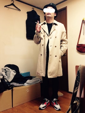 「ケーブルニット」｜「アイテム（トレンチコート）」を使った、KURONEKOさん（メンズ・172cm）の秋コーディネート