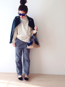 「PULL&BEAR（プルアンドベア）のアイテム（ライダースジャケット）」を使った、HOBIさん（レディース・159cm）の冬コーディネート
