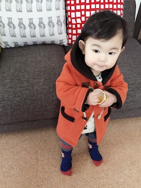 「アイテム（ダッフルコート、オレンジ系）」を使った、H_Kaさん（キッズ・80cm）の冬コーディネート