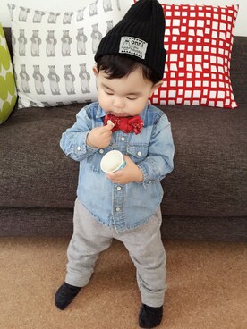 「スウェット×シャツ」｜H_Kaさん（キッズ・80cm）の冬コーディネート