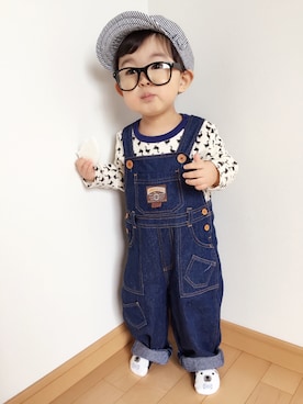「ネイビーコーデ」｜「アイテム（サロペット/オーバーオール）」を使った、H_Kaさん（キッズ・80cm）の春コーディネート