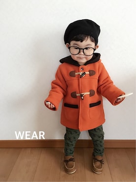 「アイテム（ダッフルコート、オレンジ系）」を使った、H_Kaさん（キッズ・80cm）の冬コーディネート