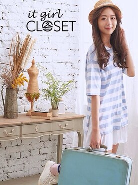 「blue」｜「アイテム（チュニック）」を使った、itgirl_closetさん（レディース・170cm）の夏コーディネート