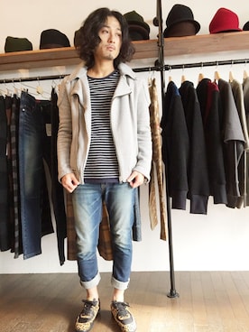 「仙台」｜「アイテム（ライダースジャケット）」を使った、yusuke kanekoさん（メンズ・168cm）の春コーディネート