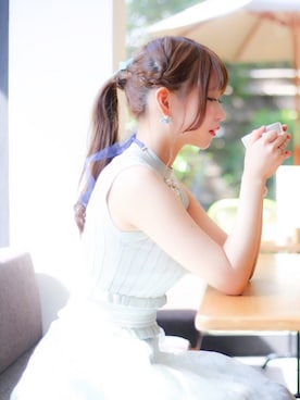 「アイテム（ヘアアクセサリー、ブルー系）」を使った、りえ子❀さん（レディース・157cm）の秋コーディネート