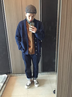 「BRIXTON（ブリクストン）のアイテム（ハンチング/ベレー帽）」を使った、Charliiさん（メンズ・168cm）の冬コーディネート