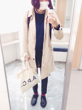 「タータンチェック」｜「アイテム（ステンカラーコート）」を使った、F さん（レディース・162cm）の冬コーディネート