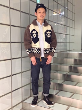 「A BATHING APE（アベイシングエイプ）のアイテム（ブーツ）」を使った、梅影 知紀さん（メンズ・170cm）の秋コーディネート