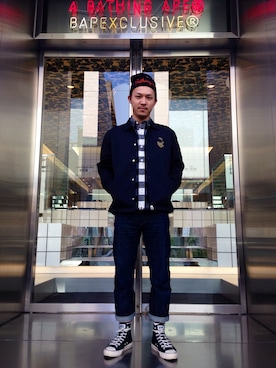 「A BATHING APE（アベイシングエイプ）のアイテム（ナイロンジャケット）」を使った、梅影 知紀さん（メンズ・170cm）の冬コーディネート