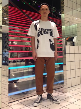 「A BATHING APE（アベイシングエイプ）のアイテム（ニットキャップ/ビーニー）」を使った、梅影 知紀さん（メンズ・170cm）の秋コーディネート