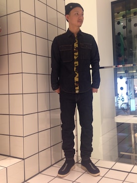 「A BATHING APE（アベイシングエイプ）のアイテム（ニットキャップ/ビーニー）」を使った、梅影 知紀さん（メンズ・170cm）の秋コーディネート
