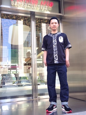 「A BATHING APE（アベイシングエイプ）のアイテム（ニットキャップ/ビーニー）」を使った、梅影 知紀さん（メンズ・170cm）の春コーディネート