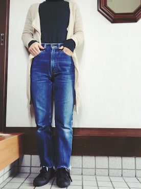 「切りっぱなしデニム」｜「アイテム（その他アウター）」を使った、choさん（レディース・159cm）の冬コーディネート